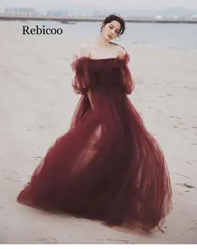 Seksi Uzun Parti Elbise Pist Moda Kadın Şarap Kırmızı Slash Boyun Kısa Kollu Kadife Patchwork Vual Balo Maxi Elbise