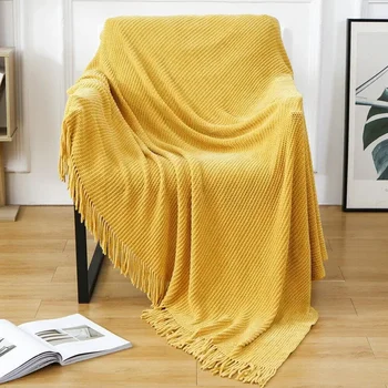İskandinav kanepe düz renk saçak örgü battaniye yatak sonu yaz serin klima şekerleme 