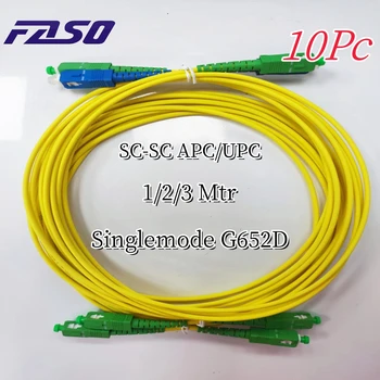 10 Adet 1/2/3 Mtr Fiber Optik Kablo SC - SC UPC / APC Tek Modlu 9/125 G652D Simplex 3.0 mm Fiber Optik Yama Kablosu Sarı LSZH Ceket