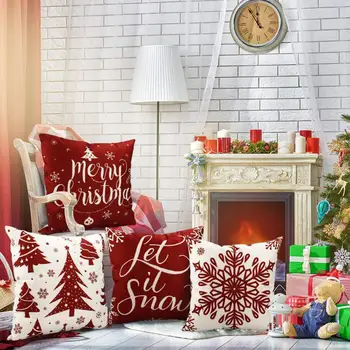 Noel Yastık Kılıfı 4 Set Şenlikli Noel Yastık Kapakları Canlı Noel Ağacı Kar Tanesi Baskı Yastık Kılıfı için Dayanıklı Ev
