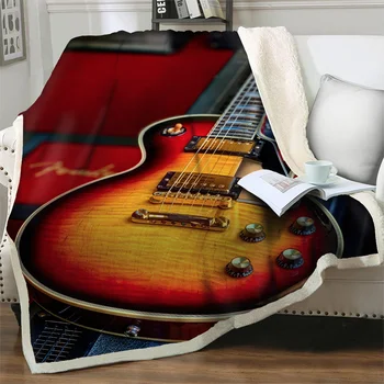 3D Vintage Büyük Gitar Peluş Atmak Battaniye Oturma Odası Yatak Odası Ev Tekstili Yatak Kanepe Taşınabilir Yorgan Seyahat Piknik Şekerleme Kapak