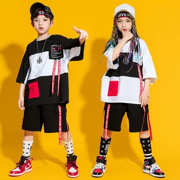Erkek Hip Hop Yaz Kontrast T-shirt Sokak Dansı Kargo Şort Kızlar Patchwork Tee Çocuk Serin Giyim Setleri Çocuklar Caz Kostümleri