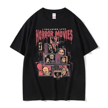 I Freaking Aşk Korku Filmleri Grafik T-shirt Erkek Kadın Hip Hop Kaya Punk T Shirt erkek Gotik Büyük Boy Gömlek Vintage Tops