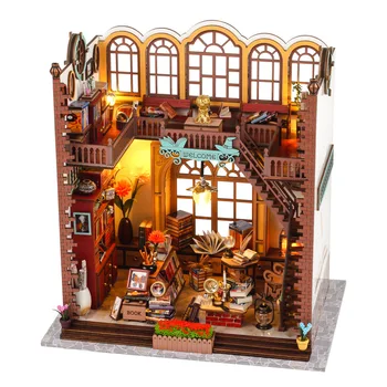 DIY Ahşap Dollhouse Minyatür Mobilya Takımı Sihirli Kitaplık Bebek Evleri için Oyuncaklar Monte Çocuk Kız doğum günü hediyesi Casa