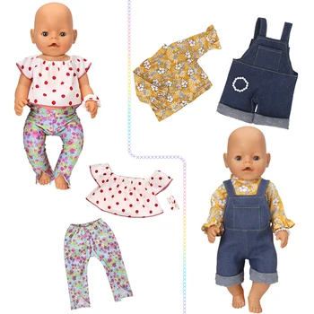 Bebek giysileri Moda T-shirt, kot kayış etek, ayakkabı 43cm Oyuncaklar yeni doğan bebek ve amerikan oyuncak bebek aksesuarları