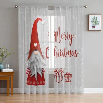 Noel Gnome Kar Tanesi Pencere Tül Perdeler Oturma Odası Mutfak için noel ev dekoru Şeffaf Vual Perdeler