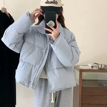 Kirpi Kış Kısa Yıpratır Moda Standı Yaka Katı Rüzgar Geçirmez Ceketler Aşağı Pamuk Yastıklı Kalın Sıcak Palto kadın Parkas