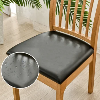 PU Deri Kare Sandalye minder örtüsü Su Geçirmez Mutfak Yemek Koltuk Slipcovers Çıkarılabilir yemek odası sandalyesi koltuk minderi Kapakları