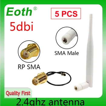 eoth 5 adet 2.4 GHz 5dBi wifi anten SMA Erkek 2.4 G Antenne beyaz Anten anten Yönlendirici 21 cm PCI U. FL IPX SMA Dişi Pigtail Kablo