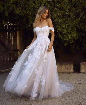 KOYOUN Boho Zarif evaze düğün elbisesi Kapalı Omuz Seksi Backless Gelinlik 2024 Lüks Dantel Tül Gelin Parti Sivil