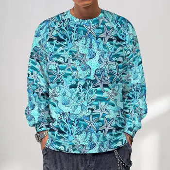 Denizyıldızı Streetwear Tişörtü Kış Mercan Resif Baskı Kawaii Hoodies Erkek Büyük Boy Klasik Özel O Boyun Hoodie
