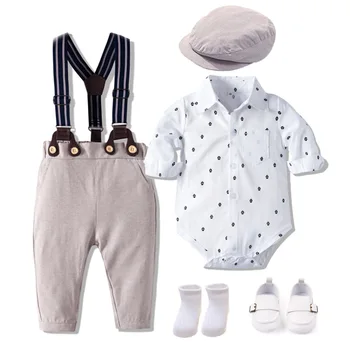 Erkek bebek Beyefendi Giysileri Bautizo Beş parçalı Bebek giyim setleri Üreticisi Rahat Sonbahar Pamuk Özel Tasarım Kısa Güneşli