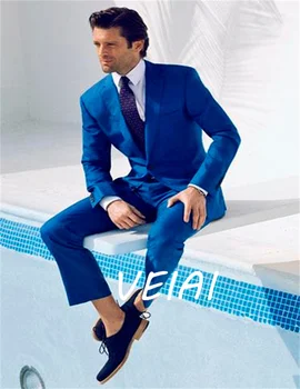 Yeni 2022 Son Pantolon Ceket Tasarımları Kraliyet mavi Takım Elbise Özel Damat Blazer Erkek Takım Elbise Slim Fit Terno(Ceket + Pantolon)