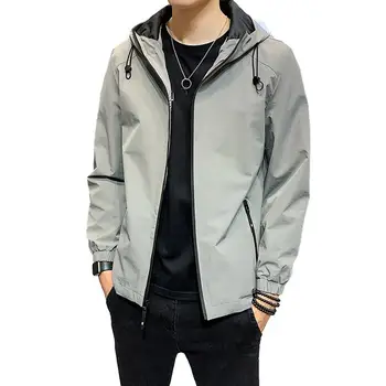 Erkek Ceket Çok Yönlü erkek Orta Uzunlukta kapüşonlu ceket Fermuarlı Cepler Elastik Manşet Şık İlkbahar/sonbahar Ceket Rahat