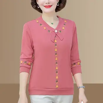 Moda 2023 İlkbahar Sonbahar kadın Zarif Ofis Bayanlar Baskı Bluzlar Kadın Kore Uzun Kollu O-boyun Rahat gömlekler V45