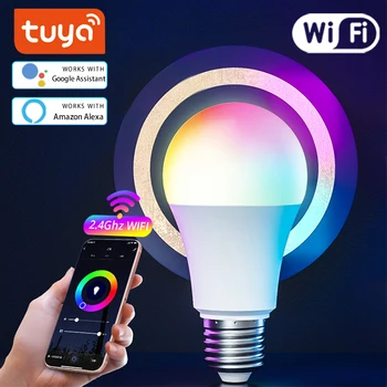 Tuya Wifi Akıllı Ampul Led RGB Lamba E27 9W 85-265V Kısılabilir Akıllı İşık APP Kontrolü Ses Kontrolü Ampuller Alexa Google Asistan İçin