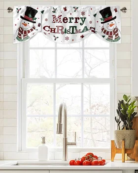 Noel Kardan Adam Kar Tanesi Pencere Perde Oturma Odası için Noel Mutfak Dolabı Tie-up Valance Perde Çubuk Cep