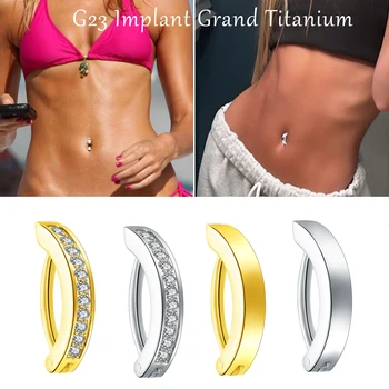 G23 Titanyum Clicker Göbek göbek piercingi Ters Kavisli Göbek Halter Vücut Piercing Takı Kadınlar için 14G
