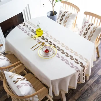 Masa örtüsü ile Dantel, Keten Rustik Yaprak Nakış, Çiftlik Masa Örtüsü, Elips, Modern Masa Örtüsü, yemek Ev, 135 cm