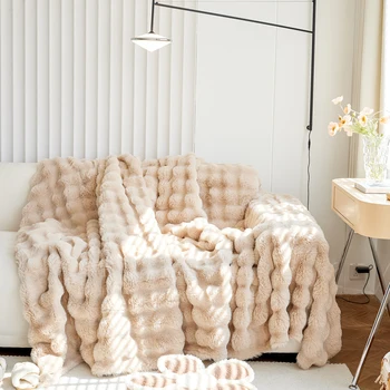 High End Faux Tavşan Kürk Kış Sıcak Battaniye Yumuşak Kalınlaşmak Sıcaklık kanepe battaniyesi Atmak için Ev Rahat Peluş Battaniye Yatak