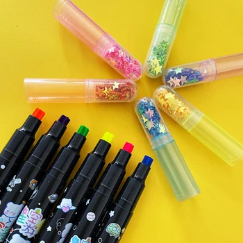 6 Renkler / set Kawaii Yıldız Fosforlu Kalem Şeker Renk Sevimli Stamper Kalem El hesabı Öğrenci hediyeler Okul Kırtasiye Malzemeleri