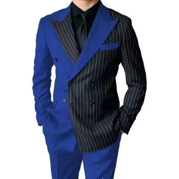 Yeni erkek Takım Elbise 2 parçalı Çizgili Patchwork Ziyafet Seti Damat en iyi Erkek Smokin Parti (Blazer + Pantolon)