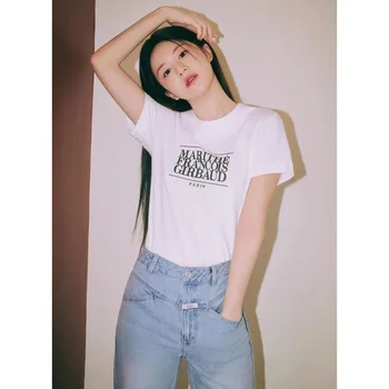 마 Summer Summer Yaz Üstleri T-shirt kadın Kore Mektubu Baskı Kısa kollu Rahat Klasik Moda kısa tişört