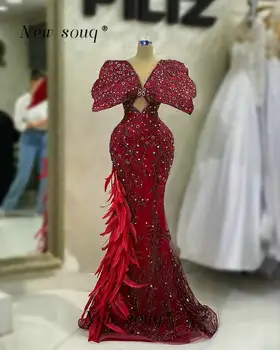 Şık Bordo 3D Kelebek Tüyleri Abiye Tasarımcı Pırıltılı Kristaller Payetli Mermaid Olay Parti Törenlerinde Resmi Elbiseler