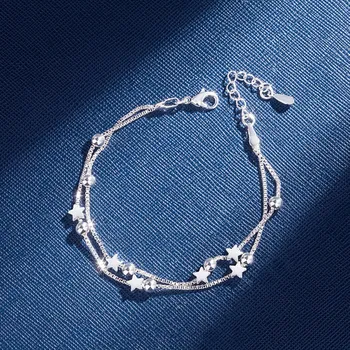 Güzel 925 ayar gümüş Zincir yıldız Bilezikler kadınlar için Takılar moda tasarımcısı parti düğün takısı Tatil hediyeler