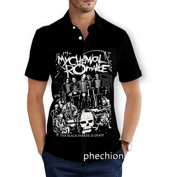phechıon Erkek Kısa Kollu Plaj Gömlek My Chemical Romance Bant 3D Baskı Casual Gömlek Moda Streetwear Erkekler Tops X279