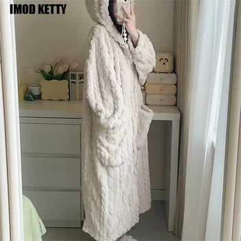 Katı Eğlence Sevimli Sıcak 2023 Sonbahar Kış Kıyafeti Yumuşak Kore Tasarım Bayanlar Zarif Yumuşak Tüm Maç Kapşonlu Elbiseler Kadın Cepler