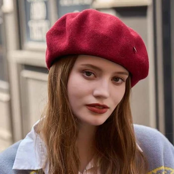 Dişiler Bereliler Sanatçı Tarzı Sıcak Kış Şapka Retro Düz Bere Düz Renk Zarif Bayan Tüm Eşleşen Sonbahar Kapaklar