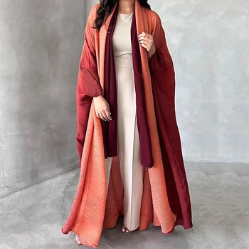 Müslüman kadın Pilili Degrade Elbise Abaya Arap Orta Doğu Etnik Tarzı Uzun Gevşek Ceket Müslüman Kadın Giyim