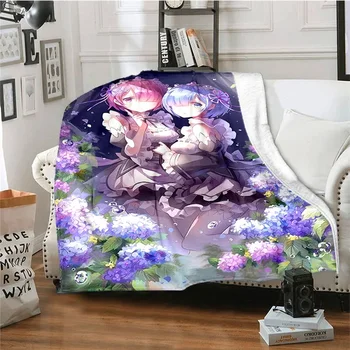 Anime Kız Rem Ram Atmak Battaniye Yumuşak Pazen İnce Battaniye Yatak kanepe kılıfı Yatak Örtüsü piknik soğutma hediye Ev Dekor