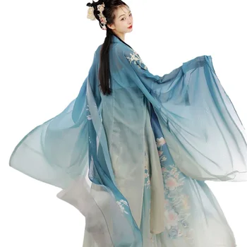 Hanfu Yetişkin kadın Tang Cheko Etek Göğüs Yüksek Elbise Yaz Yeni Geliştirilmiş kadın Pilili Etek Çin Tarzı İki Parçalı Takım Elbise