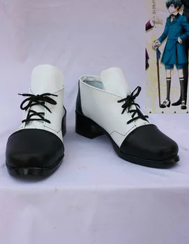 Özel yapılmış siyah ve beyaz Ciel ayakkabı çizme siyah butler Kuroshitsuji Cosplay