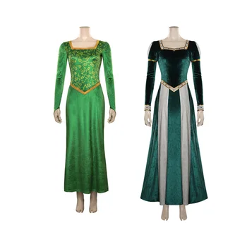 Fiona Cosplay kostüm Yeşil Kare Yaka uzun elbise Film Prenses Cadılar Bayramı Karnaval parti giysileri Kadınlar Bayanlar İçin