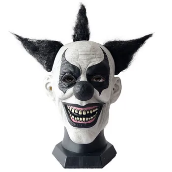 Kara Şövalye Boynuz Palyaço Maskesi Dekorasyon Cadılar Bayramı Korkunç Şeytan Palyaço Maskesi Cosplay Perili Ev Yetişkin Siyah Saç Lateks Eğlenceli Maske