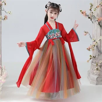 Sahne Giyim Tang Hanedanı Peri Hanfu Dans Kostümleri Kızlar Çince Geleneksel Elbise Prenses Takım Elbise Çocuklar Oryantal Parti Akşam