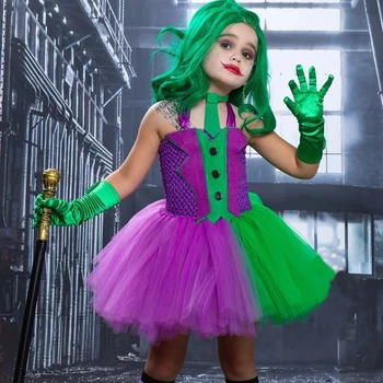 Cosplay Palyaço Elbise Çocuklar için Anime Cadılar Bayramı Kostümleri Joker Fleck Kızlar Etek Kabarık Sarees Giysileri Noel Maskeli Parti