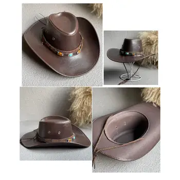 Sağlam kovboy şapkası Erkek Kadın kovboy şapkası Vintage Batı kovboy şapkası Retro Etnik Kemer Dekor Ayarlanabilir erkek Cowgirls için
