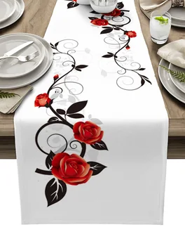 Kırmızı Gül Asma Çiçek Masa Koşucu Mutfak yemek masası Dekor Masa Örtüsü Düğün noel dekoru Masa Koşucu