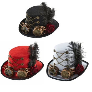Gözlük İle Steampunk Silindir Şapka Steampunk Şapka Steampunk Zaman Şapka Steampunk Aksesuarları Steampunk Melon Şapka