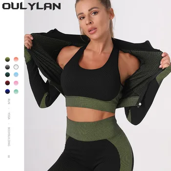 Oulylan spor sutyeni Spor Yoga Seti Kadınlar 3 adet Dikişsiz Egzersiz Kıyafetleri Setleri yoga kıyafeti Eşofman Tayt ve Streç