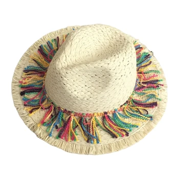 Cinco de Mayo Hasır Şapka Meksikalılar Yıldız Şapka Sombrero Şapka plaj şapkası Renkli Püskül Saman Fedoras Şapka Saman Caz Dropship