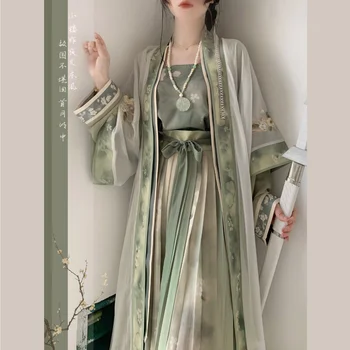 Çin Hanfu kadın Şarkı yapımı uzun elbise, günlük peri ınspired nakış, bel uzunluğu, ilkbahar ve yaz seti