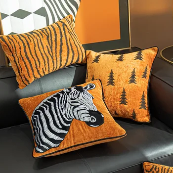 Lüks İskandinav Yumuşak minder örtüsü Turuncu Zebra Desen Karikatür Şönil Atmak yastık kılıfı S Oturma Odası yatak odası dekoru 45x45 30x50