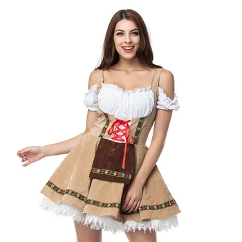 Alman Oktoberfest Bira Kız Üniforma Haki Straplez Elbise Cadılar Bayramı Noel Cosplay Kostümleri Hizmetçi Elbise