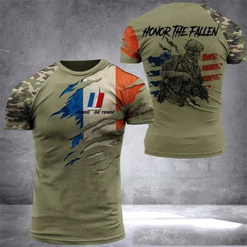 Fransız erkek Kişilik T-Shirt Askeri Fan Veteran Bayrağı 3d Baskı Yüksek Kaliteli Kısa Kollu Yaz O Boyun Sert Adam Tshirt