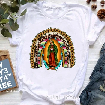 Meryem Guadalup noel hediyesi Baskı T Shirt Kızlar Yaz Moda İsa Tshirt Kadın Harajuku Gömlek Yaz Üstleri Tee Gömlek